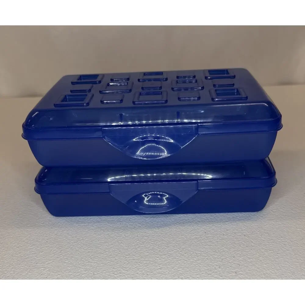 Sterilite Small Pencil Boxes Blue Plastic Supply Case Snap Lid 2 Pack